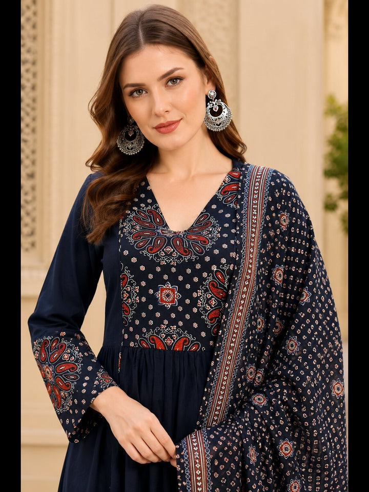 Pure Cotton Yoke Design Anarkali Kurta Set With Dupatta