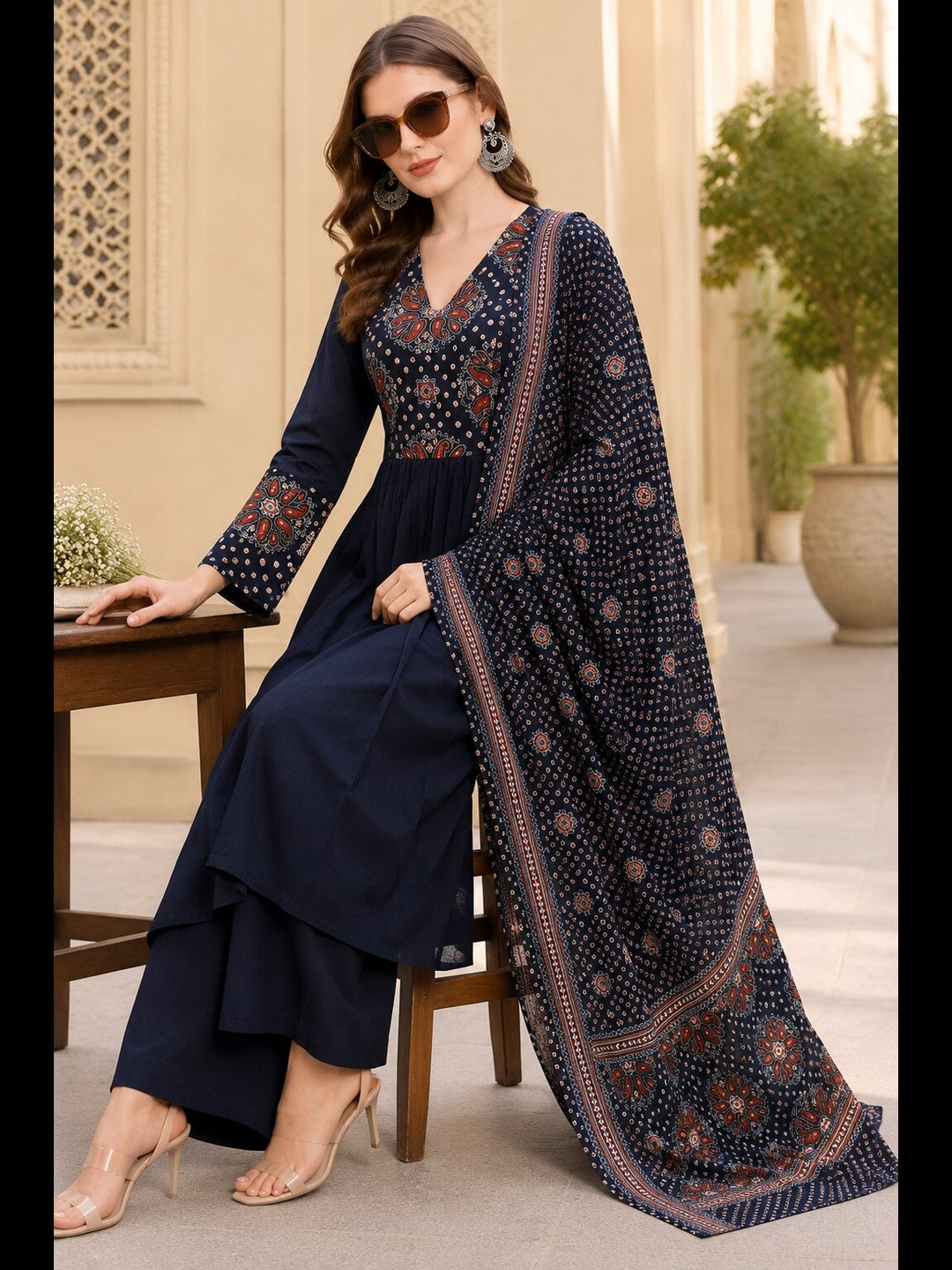 Pure Cotton Yoke Design Anarkali Kurta Set With Dupatta