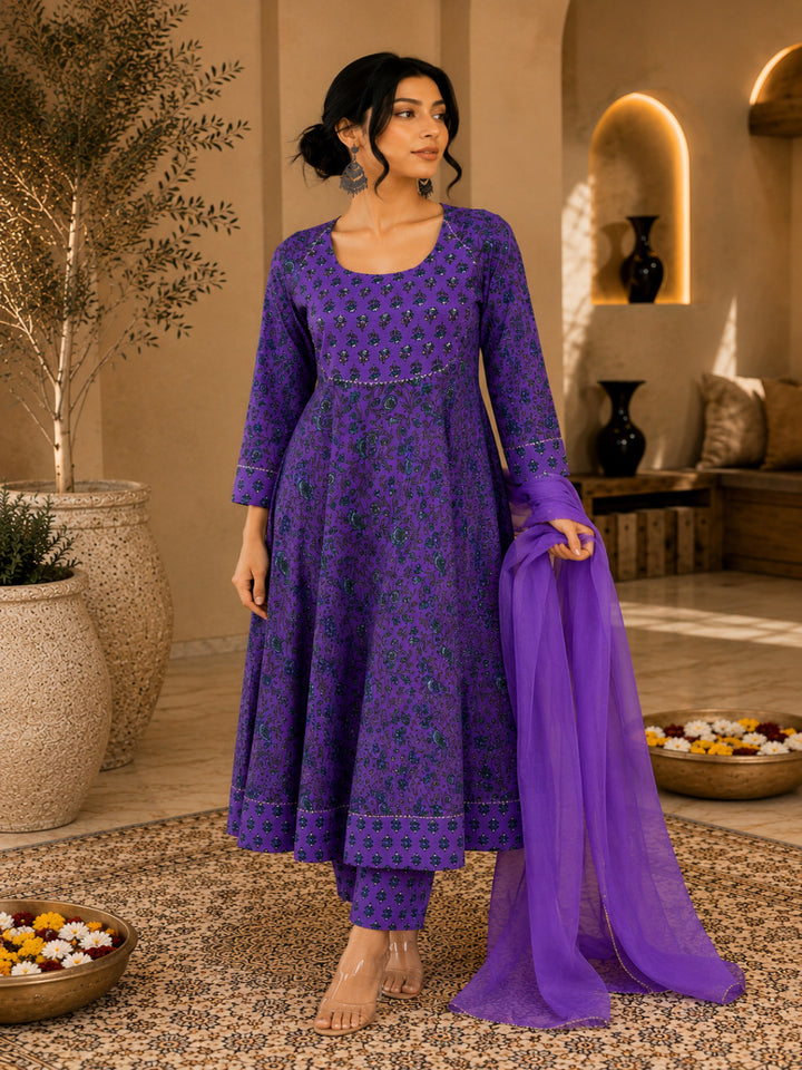 Viscose Rayon Printed Anarkali Kurta Set With Dupatta