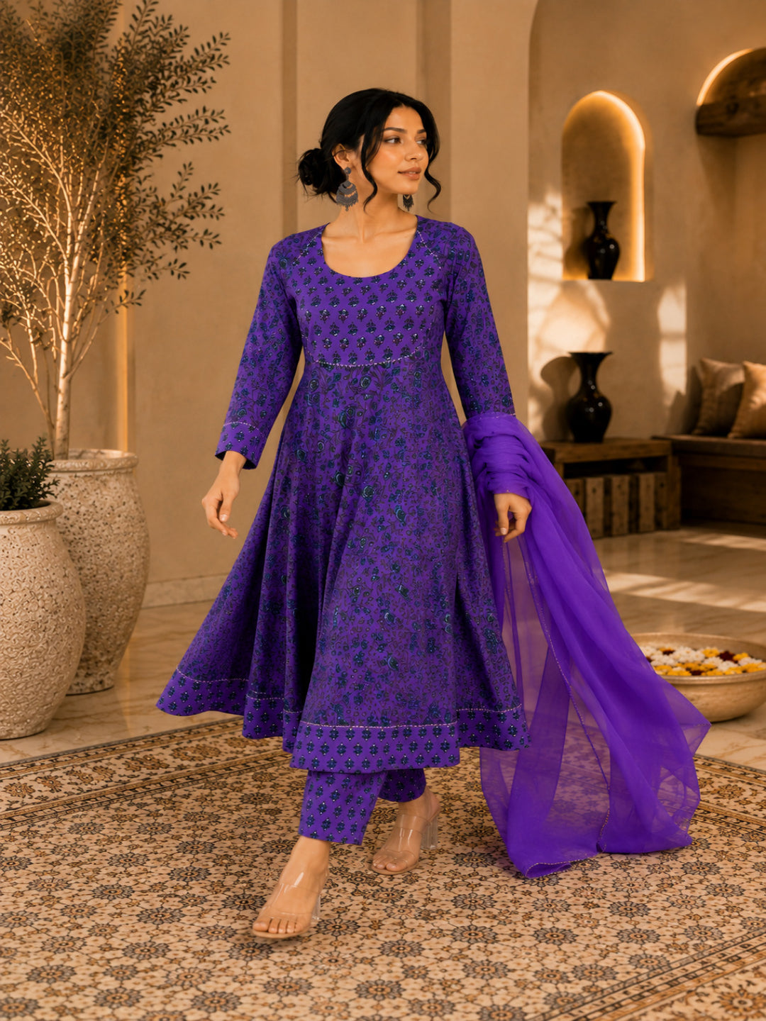 Viscose Rayon Printed Anarkali Kurta Set With Dupatta