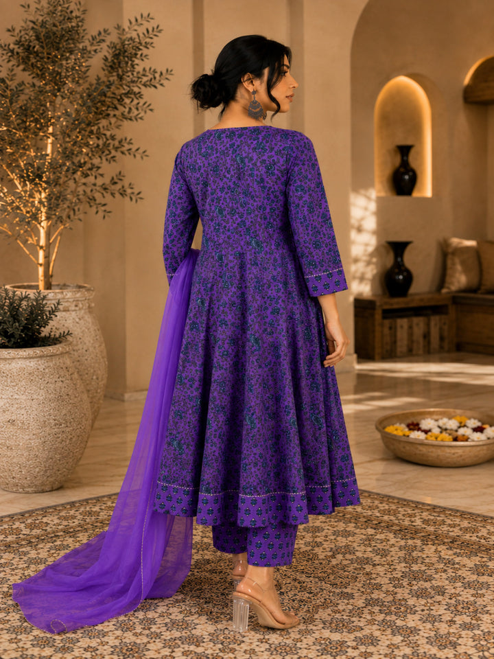 Viscose Rayon Printed Anarkali Kurta Set With Dupatta
