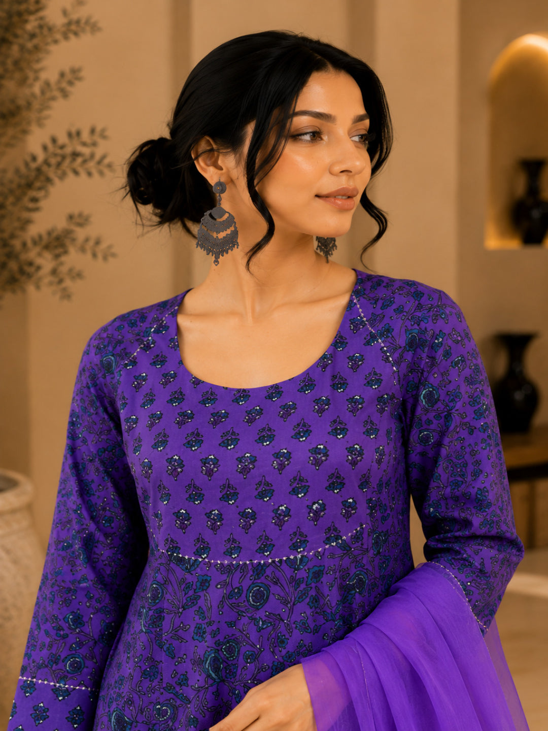 Viscose Rayon Printed Anarkali Kurta Set With Dupatta