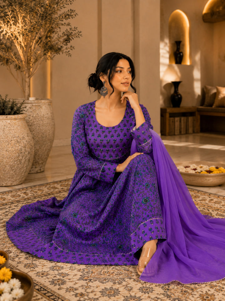 Viscose Rayon Printed Anarkali Kurta Set With Dupatta