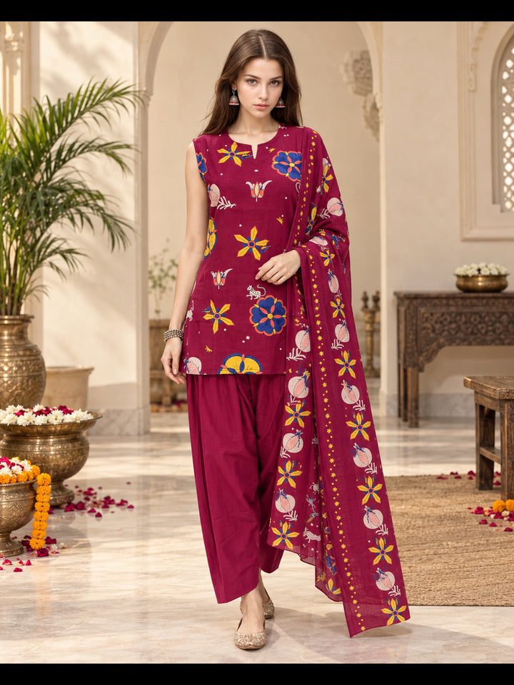 Pure Cotton Printed Straight Kurta Set With Dupatta