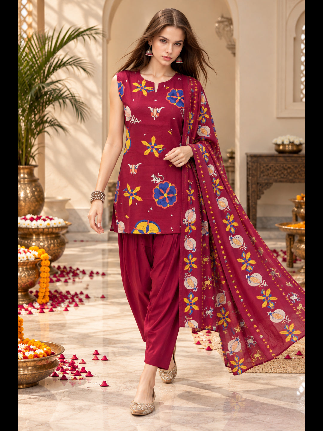 Pure Cotton Printed Straight Kurta Set With Dupatta