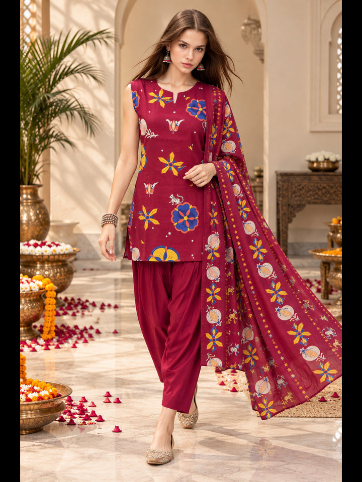 Pure Cotton Printed Straight Kurta Set With Dupatta