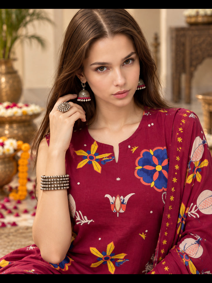Pure Cotton Printed Straight Kurta Set With Dupatta