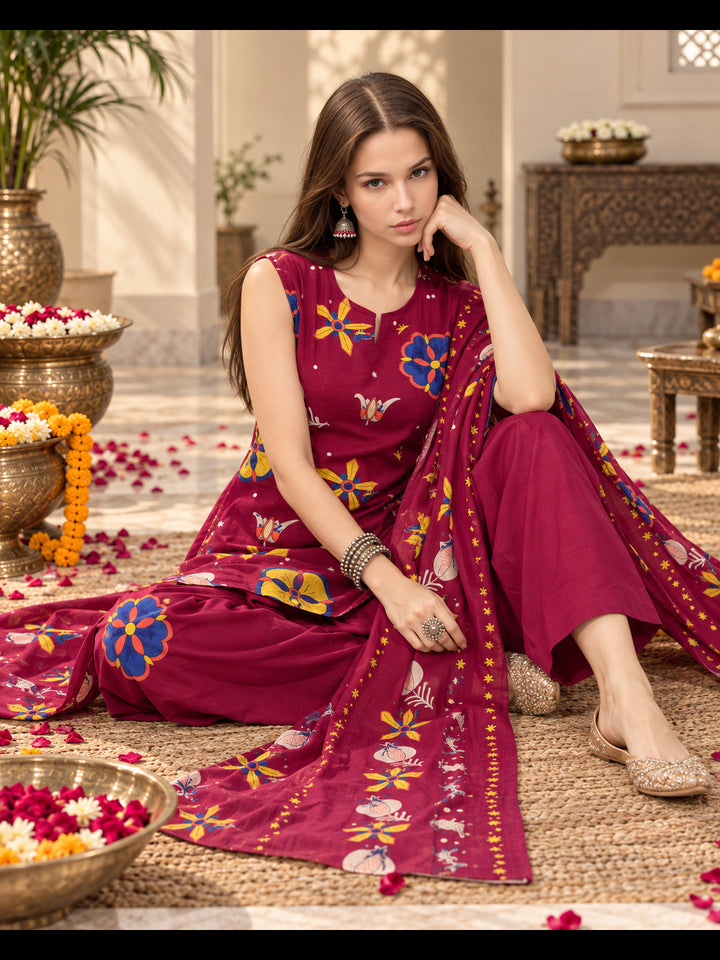 Pure Cotton Printed Straight Kurta Set With Dupatta