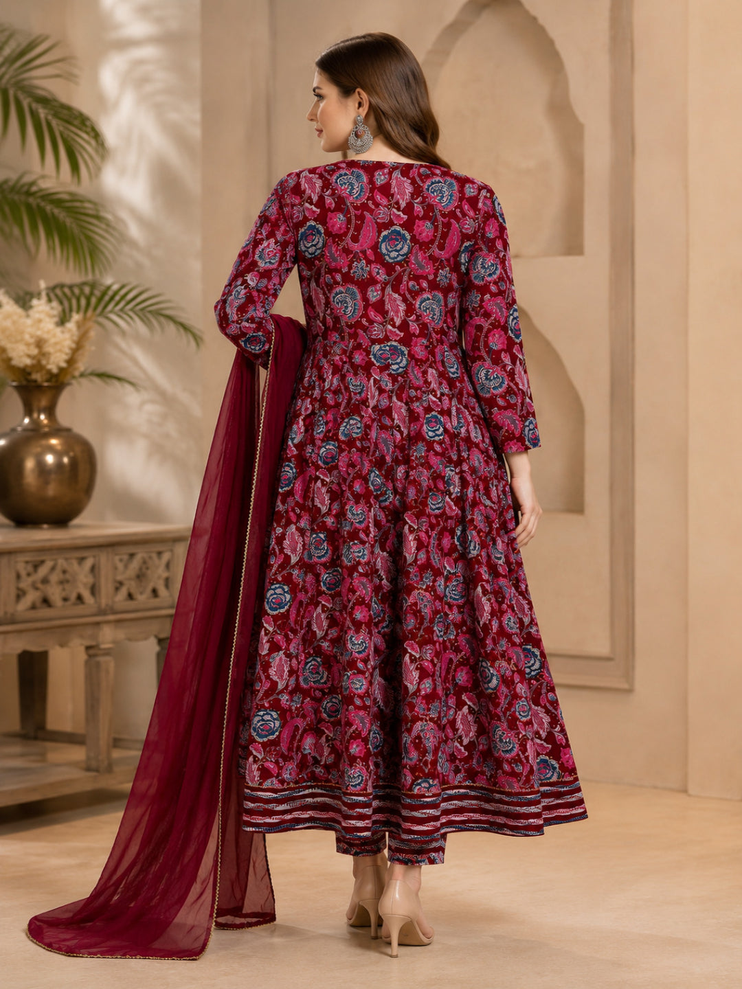 Viscose Rayon Printed A-Line Kurta Set With Dupatta