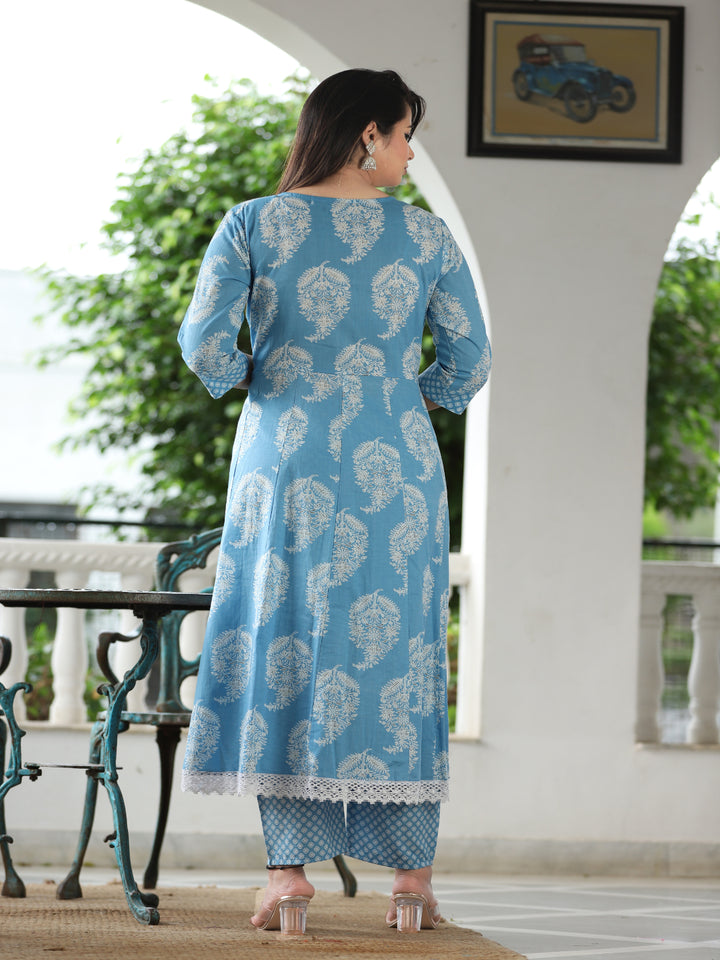 Pure Cotton Printed A-Line Kurta Set With Dupatta