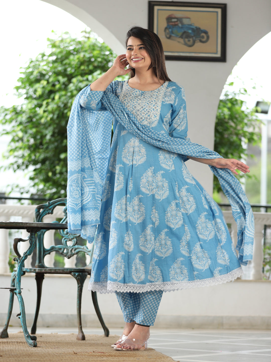 Pure Cotton Printed A-Line Kurta Set With Dupatta