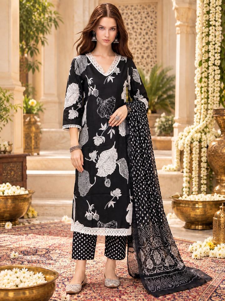 Viscose Rayon Printed A-Line Kurta Set With Dupatta