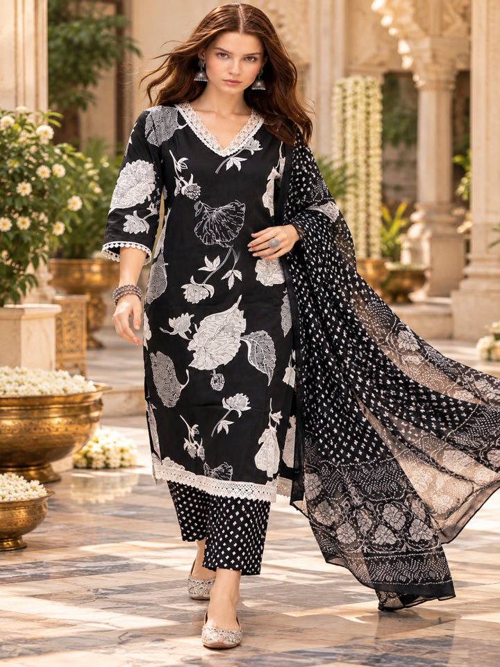 Viscose Rayon Printed A-Line Kurta Set With Dupatta