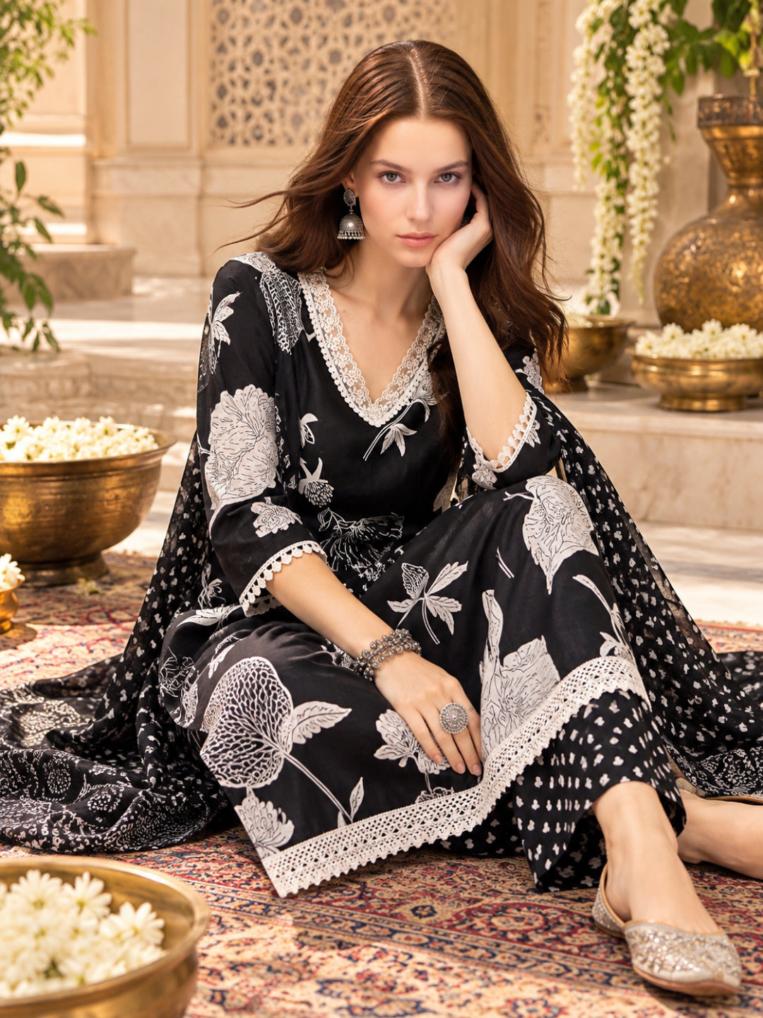 Viscose Rayon Printed A-Line Kurta Set With Dupatta