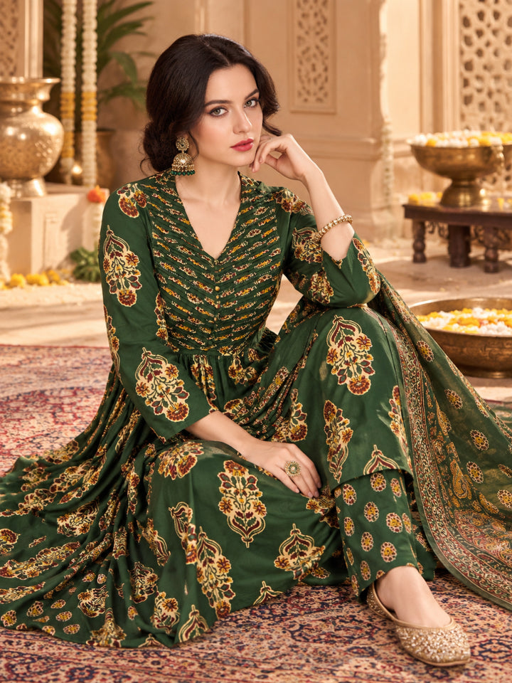 Pure Cotton Printed A-Line Kurta Set With Dupatta