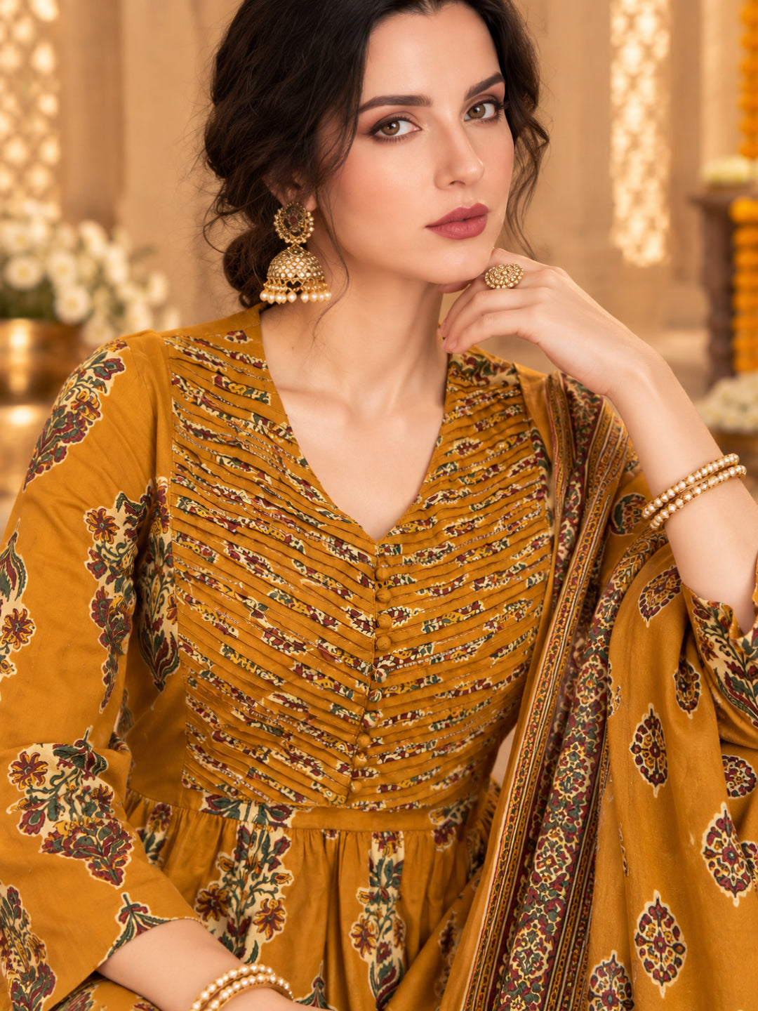 Pure Cotton Printed A-Line Kurta Set With Dupatta