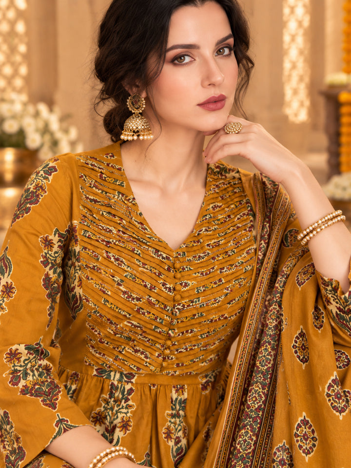 Pure Cotton Printed A-Line Kurta Set With Dupatta
