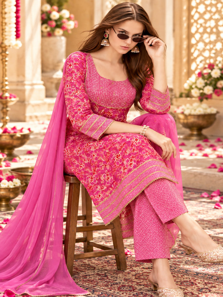 Pure Cotton Printed A-Line Kurta Set With Dupatta