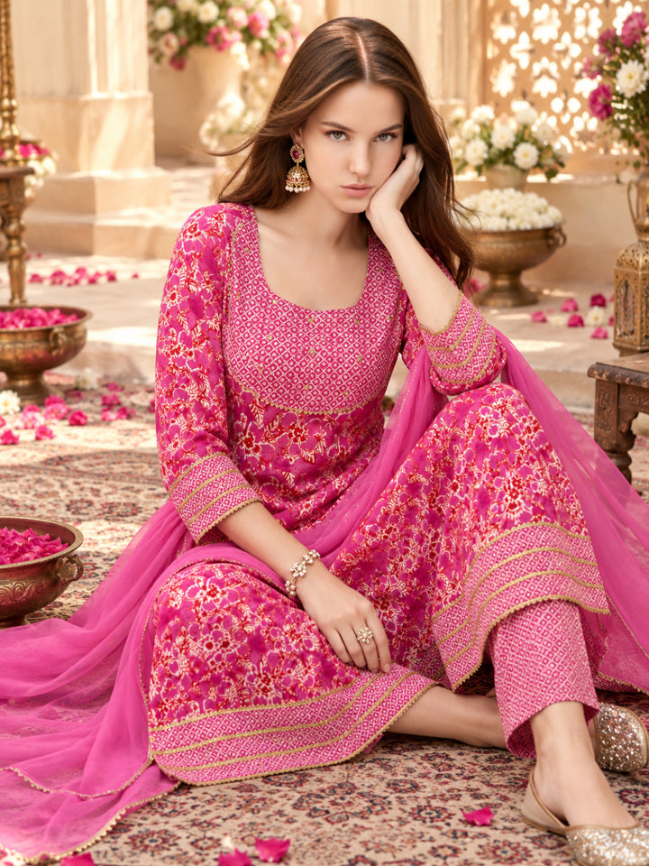 Pure Cotton Printed A-Line Kurta Set With Dupatta