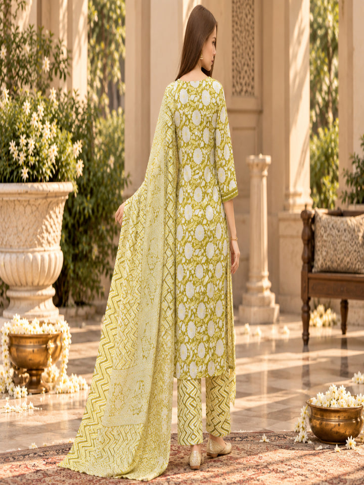 Pure Cotton Printed A-Line Kurta Set With Dupatta