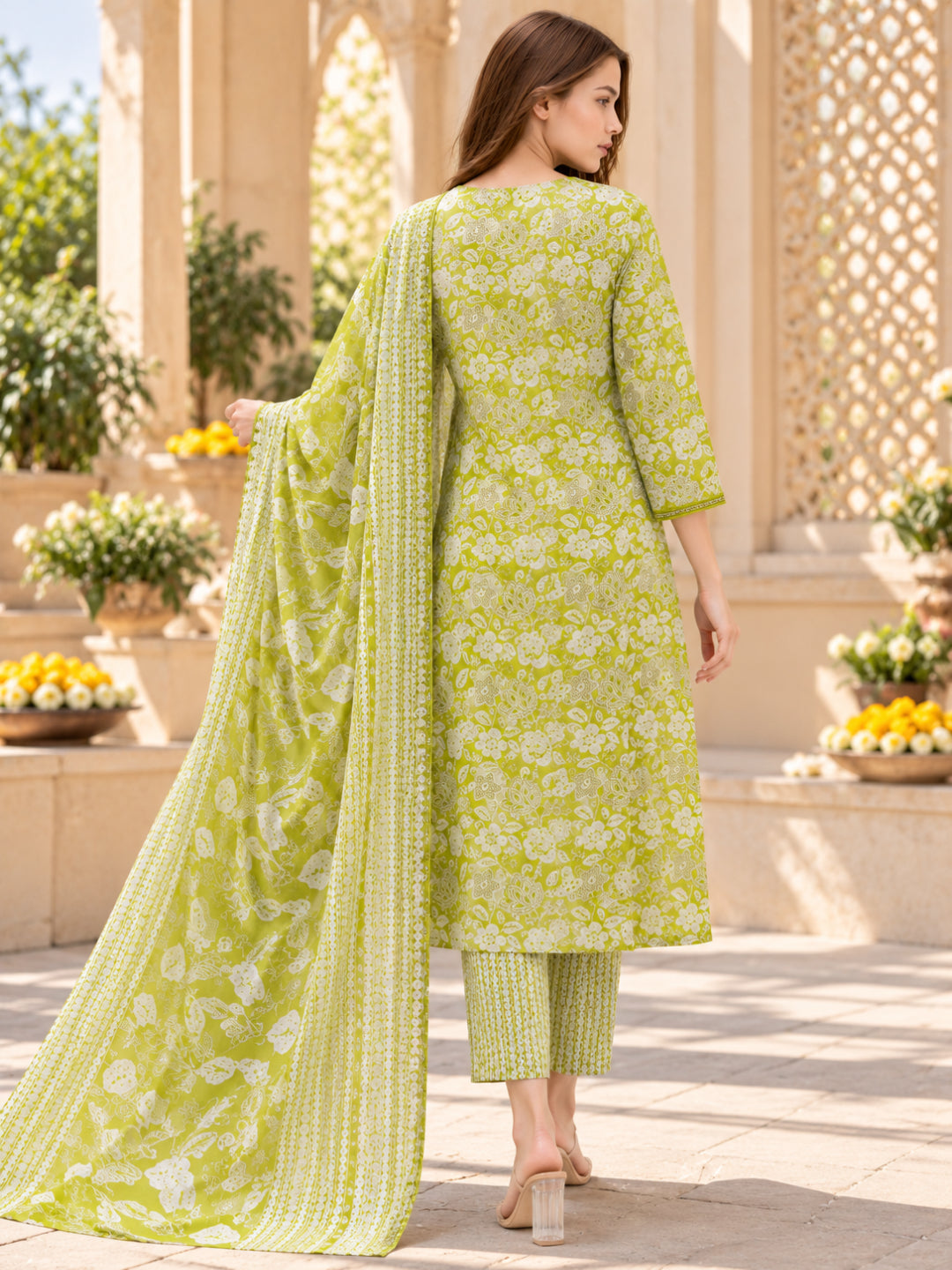 Pure Cotton Printed A-Line Kurta Set With Dupatta