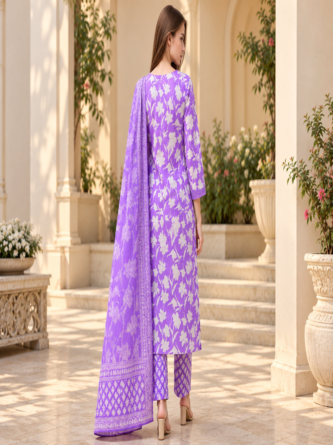 Pure Cotton Printed A-Line Kurta Set With Dupatta