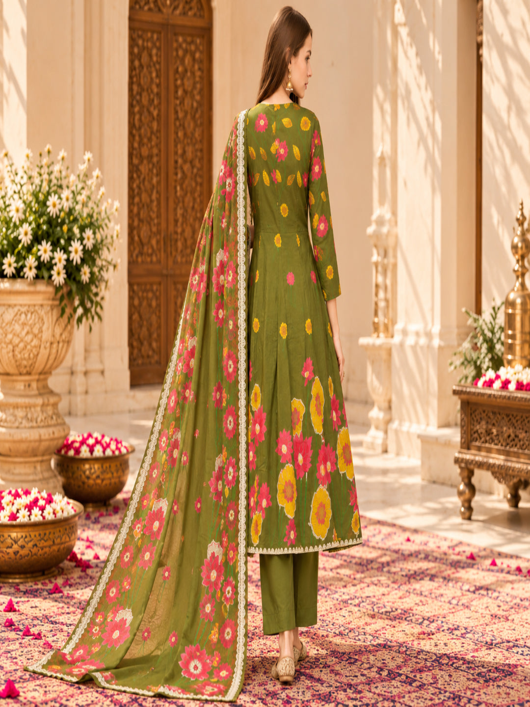 Pure Cotton Printed A-Line Kurta Set With Dupatta