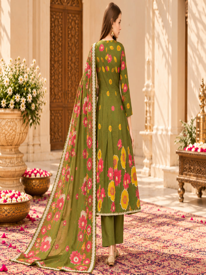 Pure Cotton Printed A-Line Kurta Set With Dupatta