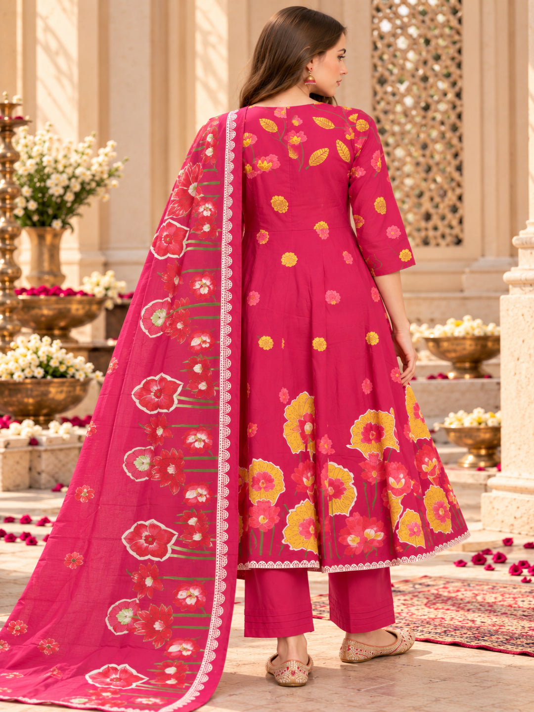 Pure Cotton Printed A-Line Kurta Set With Dupatta