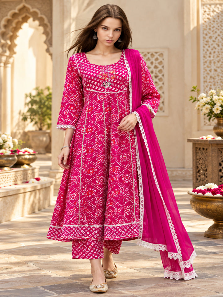 Viscose Rayon Printed A-Line Kurta Set With Dupatta