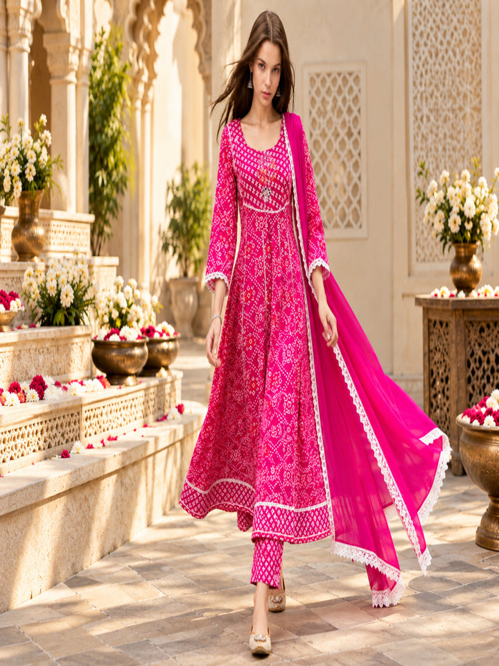 Viscose Rayon Printed A-Line Kurta Set With Dupatta