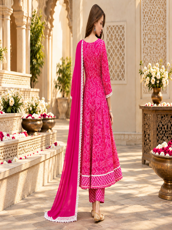 Viscose Rayon Printed A-Line Kurta Set With Dupatta