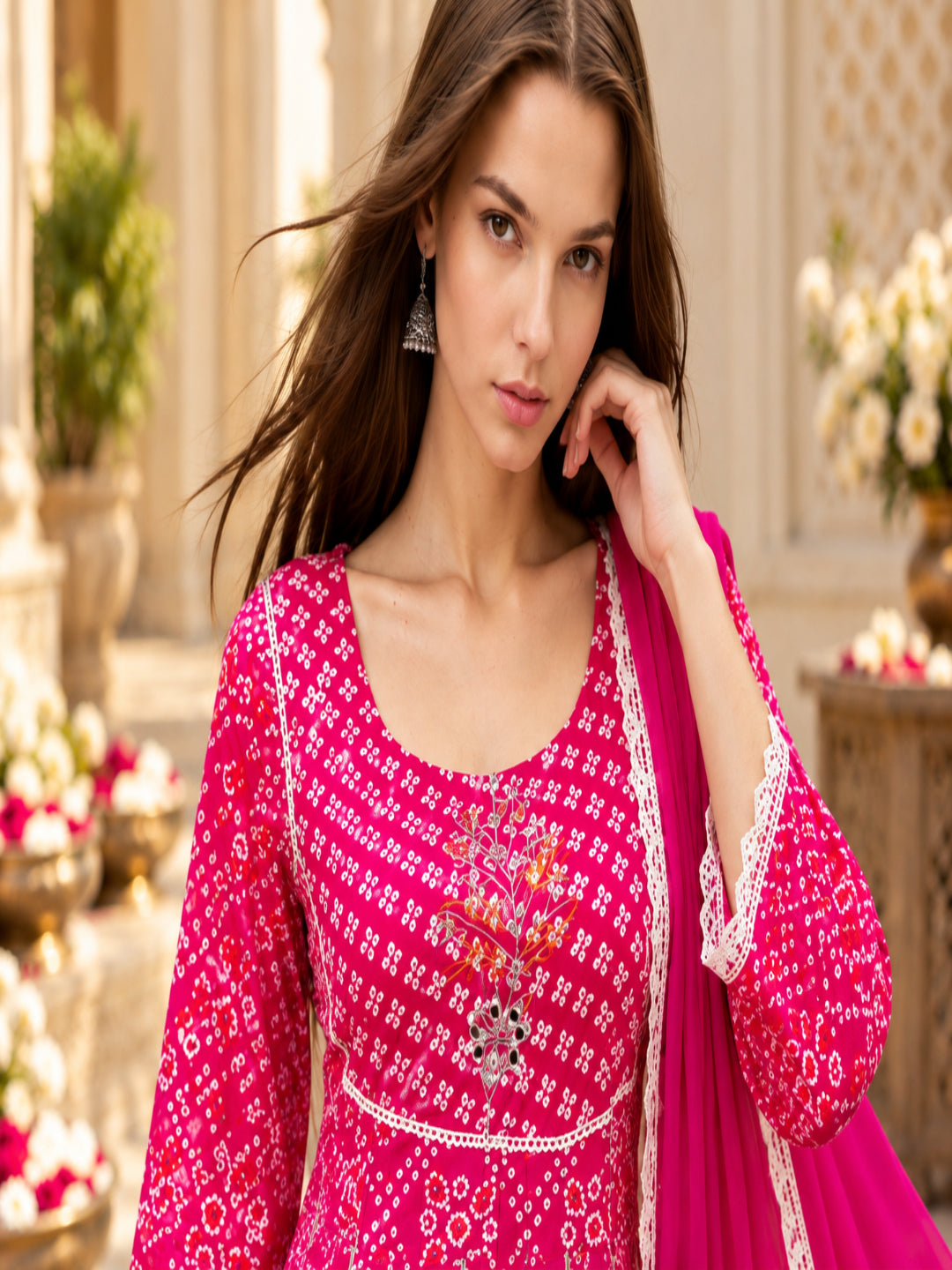 Viscose Rayon Printed A-Line Kurta Set With Dupatta