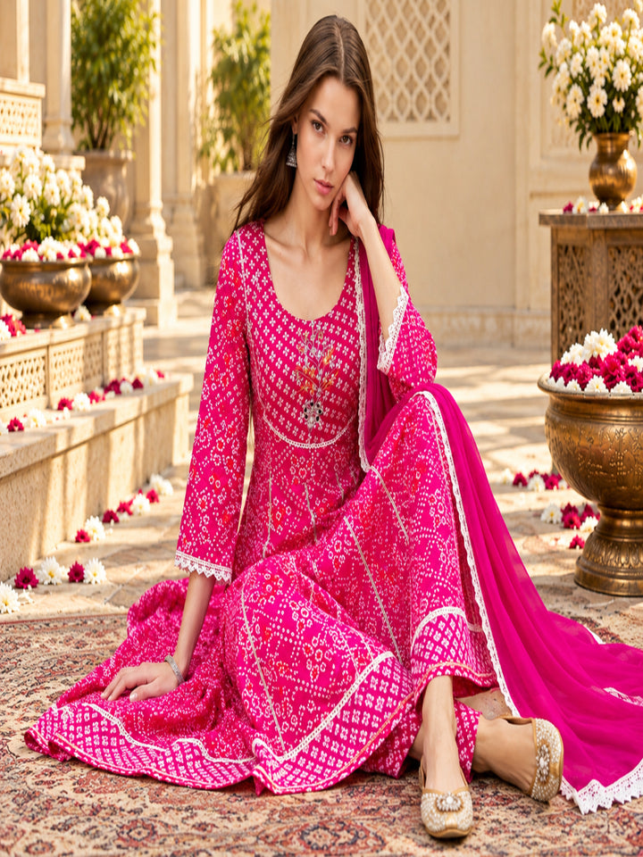 Viscose Rayon Printed A-Line Kurta Set With Dupatta