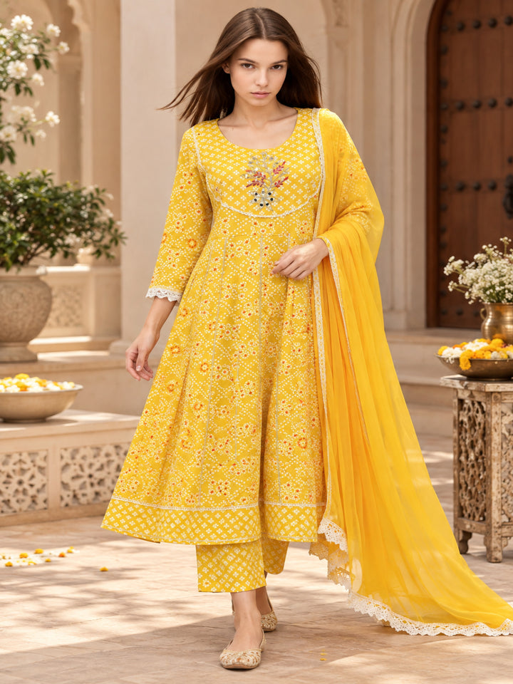 Viscose Rayon Printed A-Line Kurta Set With Dupatta
