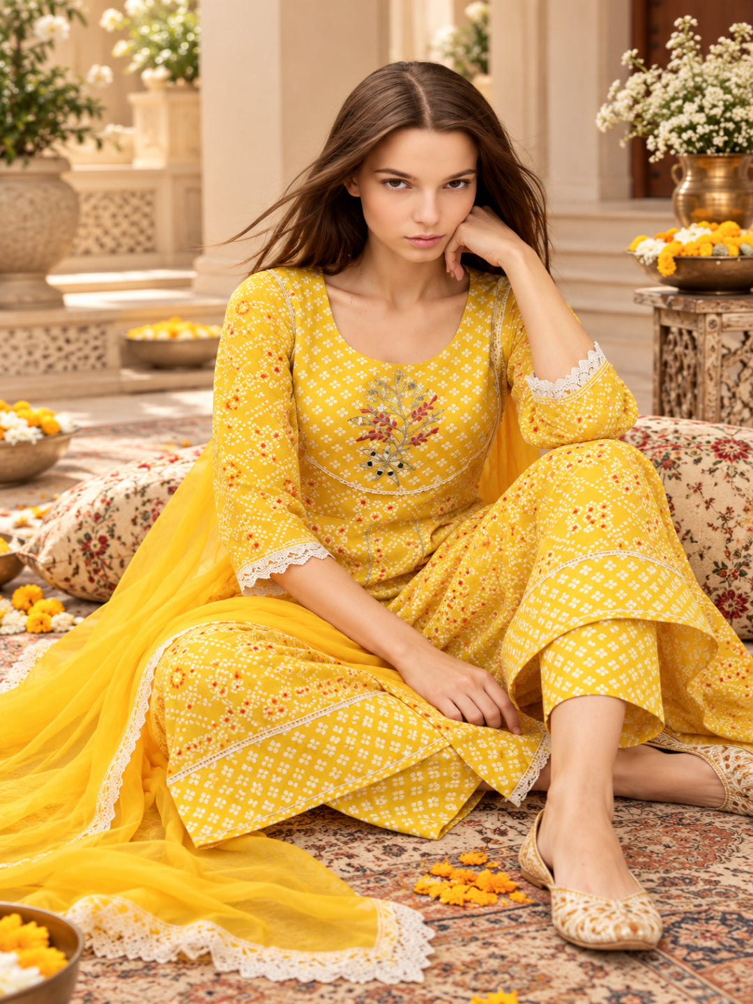 Viscose Rayon Printed A-Line Kurta Set With Dupatta