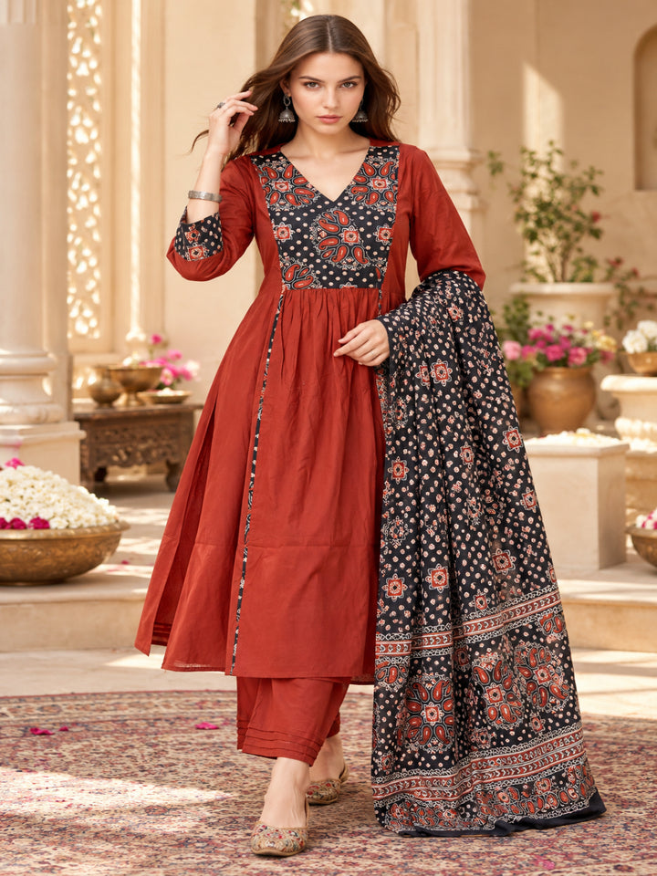Pure Cotton  A-Line Kurta Set With Dupatta