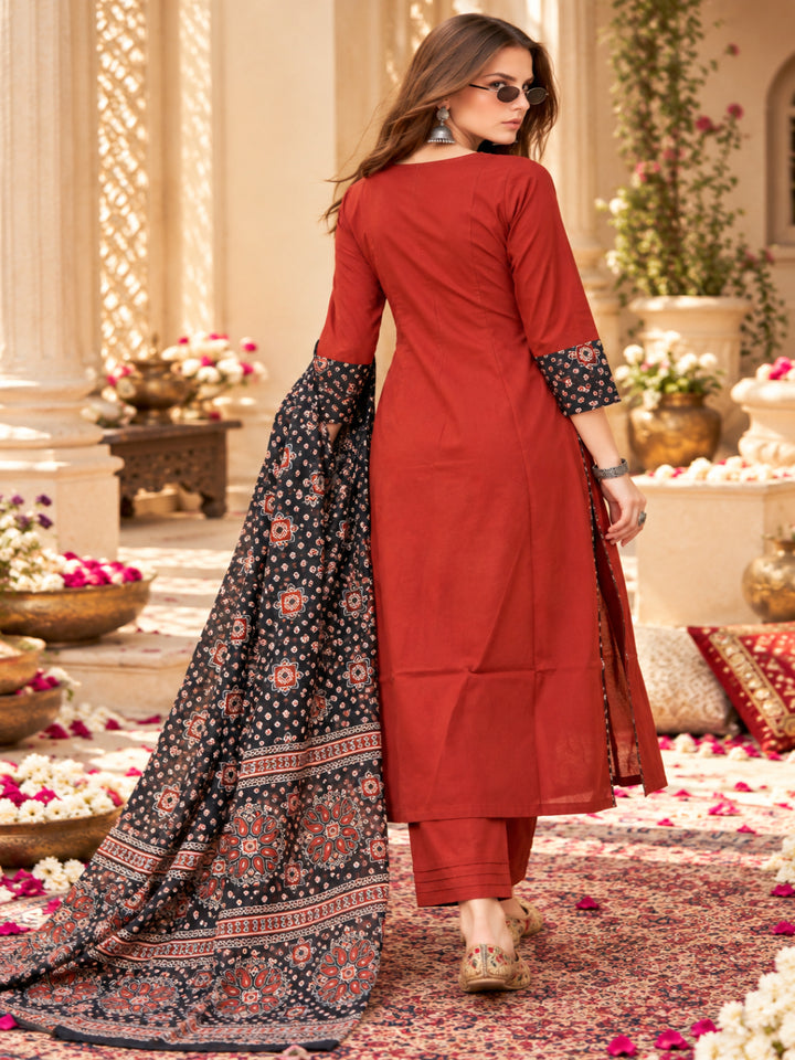 Pure Cotton  A-Line Kurta Set With Dupatta