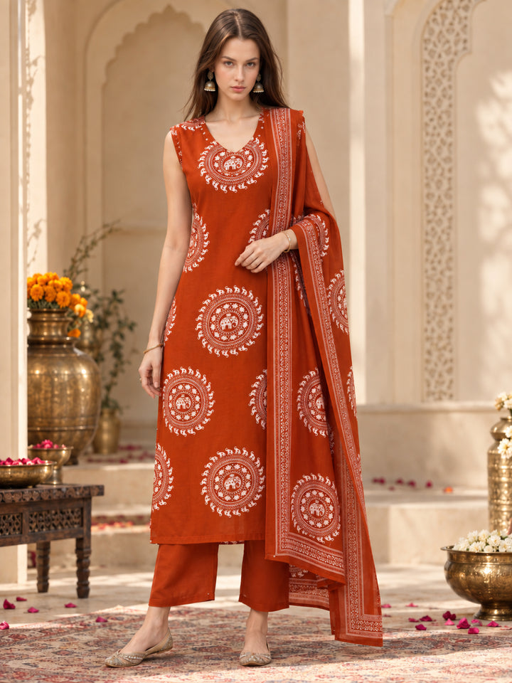 Pure Cotton Printed Straight Kurta Set With Dupatta