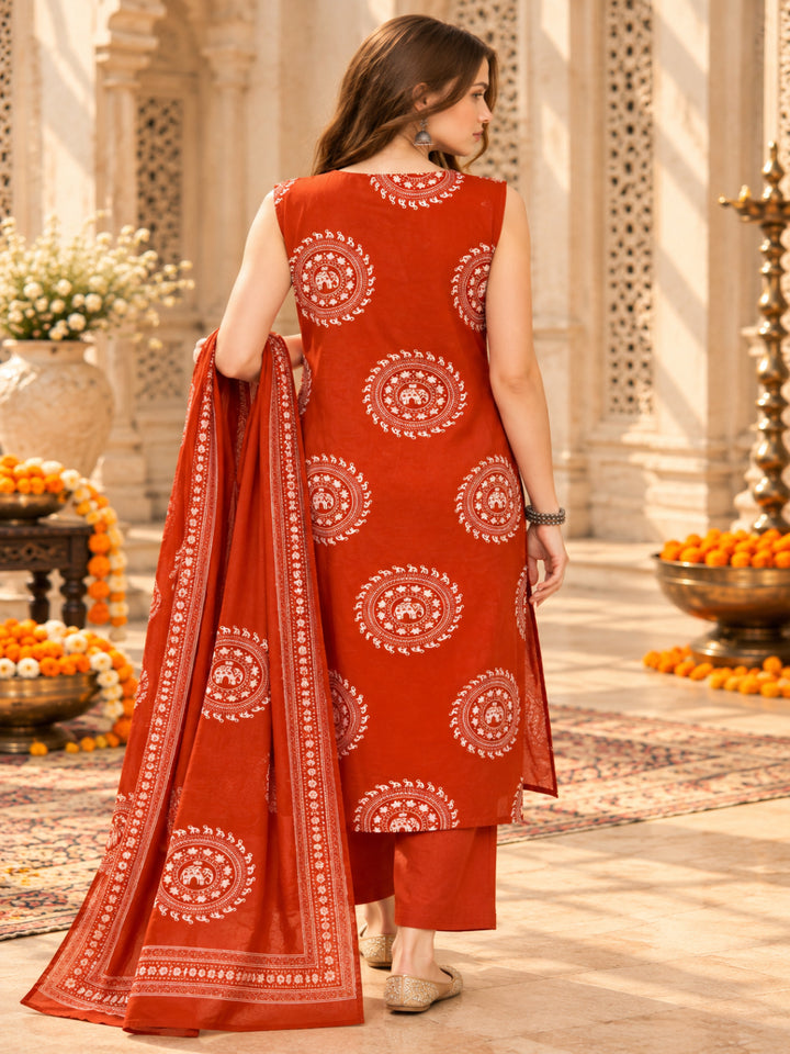Pure Cotton Printed Straight Kurta Set With Dupatta