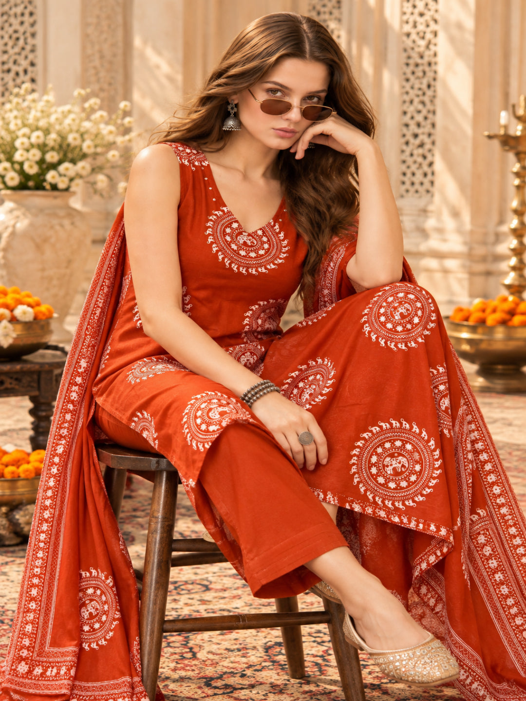 Pure Cotton Printed Straight Kurta Set With Dupatta