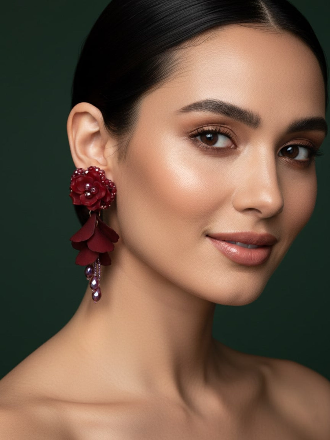 Beautiful Rose Flower With Petals Drop Earrings