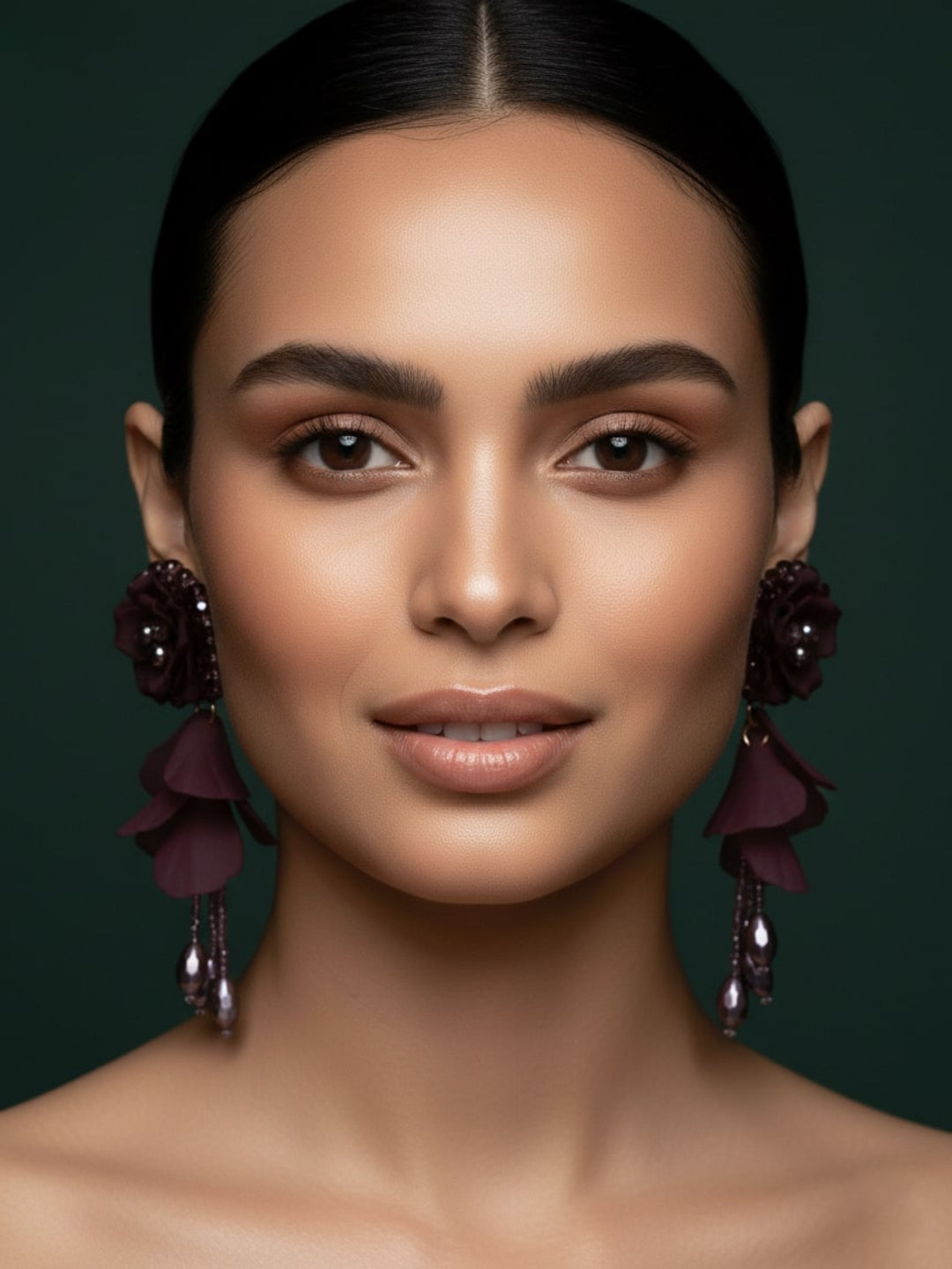 Beautiful Purple Rose Flower With Petals Drop Earrings