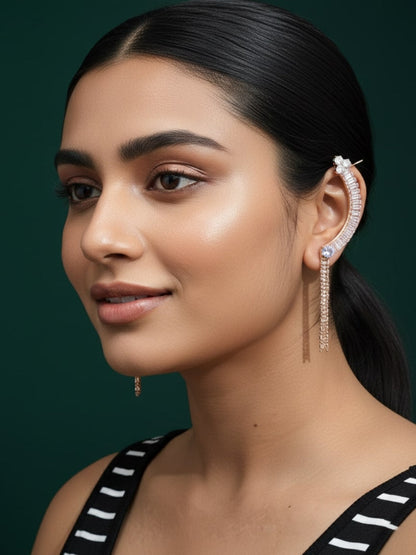 Rose-gold American Diamond Ear Cuff with Tassels