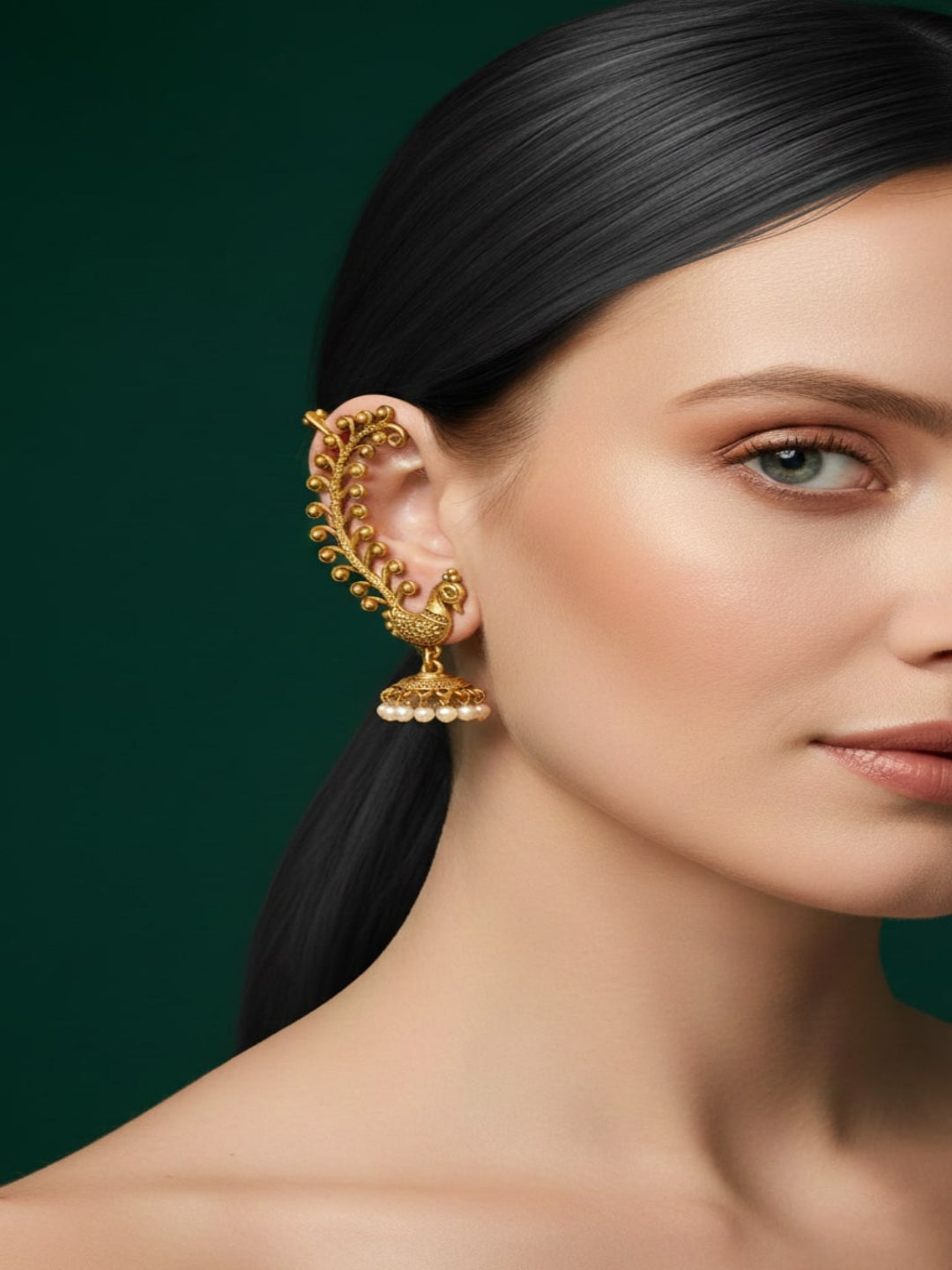 Beautiful Golden Peacock Design Jhumki Ear Cuff
