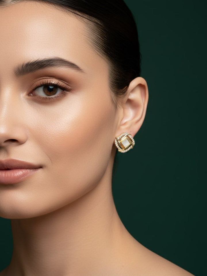 Beads &amp; Stone Square Shaped Studs
