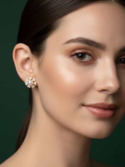 Fancy Little Flower With Pearl Studs