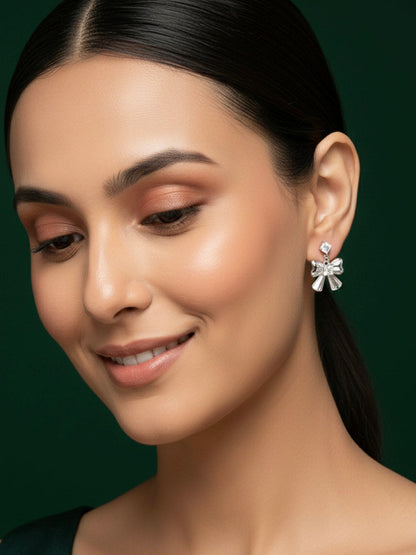 Beautiful Square Diamond with Bow Earrings