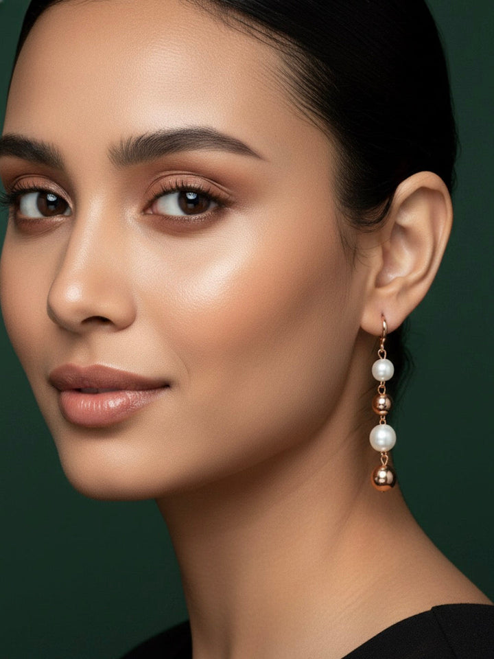 Fancy Gold &amp; White Pearls Earrings