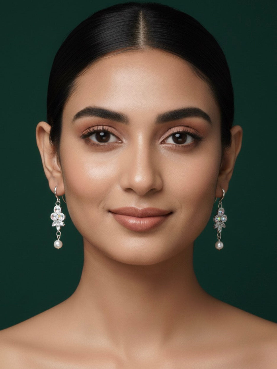 Silver Plated with Diamond Drop Earrings